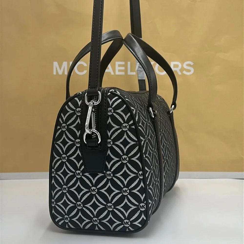 MICHAEL KORS JST TRAVEL MEDIUM DUFFLE SATCHEL SHOULDER CROSSBODY BAG MK BLACK